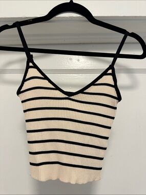 Glassons Black & Cream Striped Ribbed V-Neck Camisole